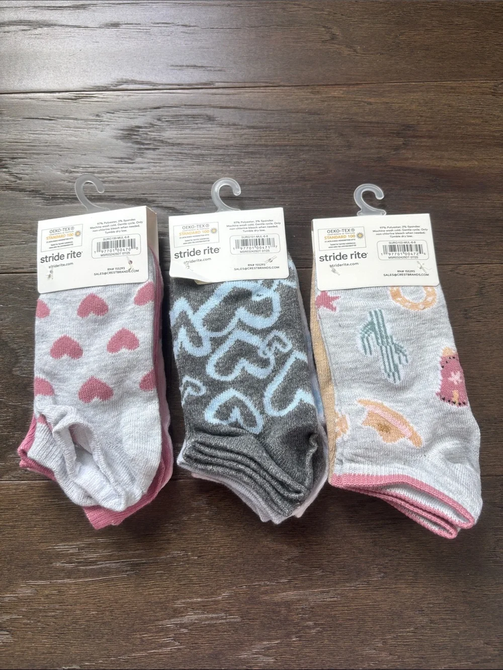 Stride rite Surprise 9 pair,3 3 packs,pattern,heart,bow,cactus,horse,boot,heart